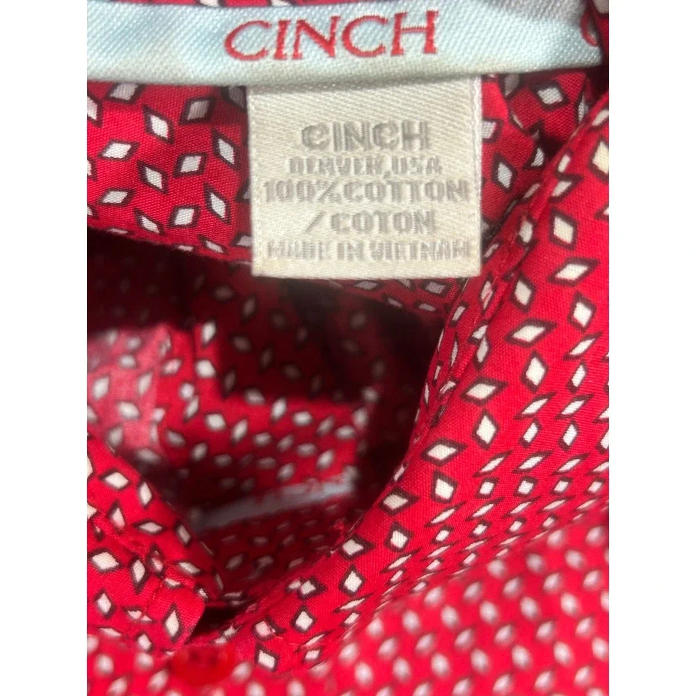 Cinch Mens Red Geo Print Long Sleeve Button Down Shirt Size‎ S